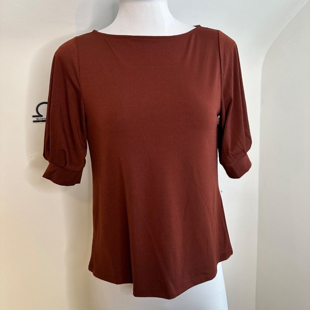 H&M Brown Puff‎ Sleeve Top XS